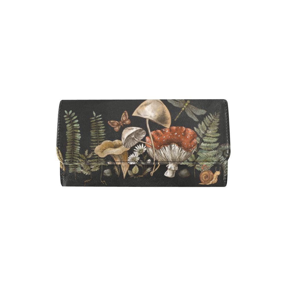 Cottagecore Mushroom fern Trifolds Women's Long Clutch Wallets - sense forest