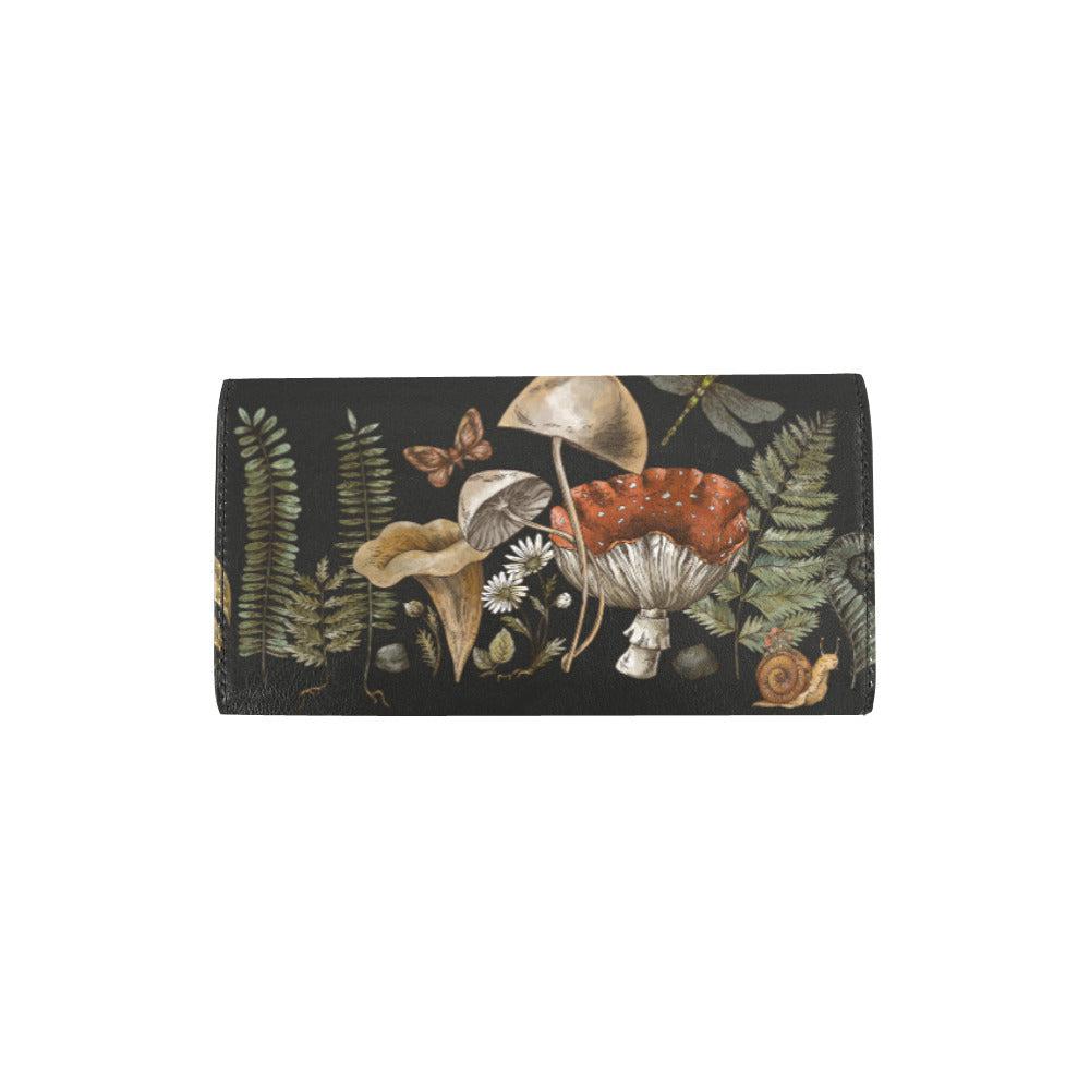 Cottagecore Mushroom fern Trifolds Women's Long Clutch Wallets - sense forest
