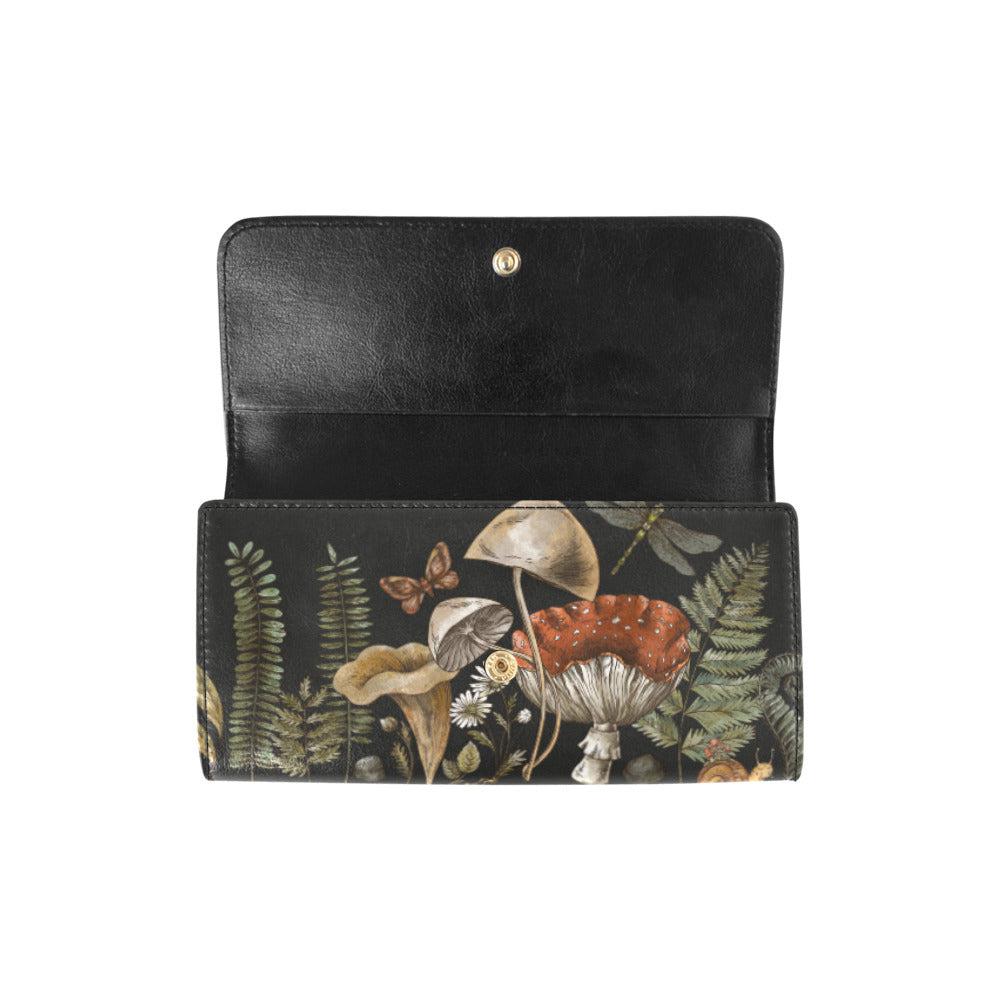 Cottagecore Mushroom fern Trifolds Women's Long Clutch Wallets - sense forest