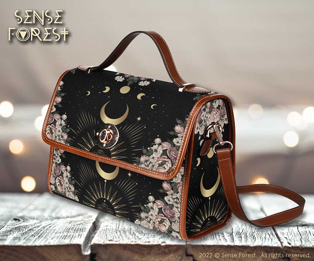 Cottagecore Pale Rose Moon Purse Canvas Satchel Bag - sense forest