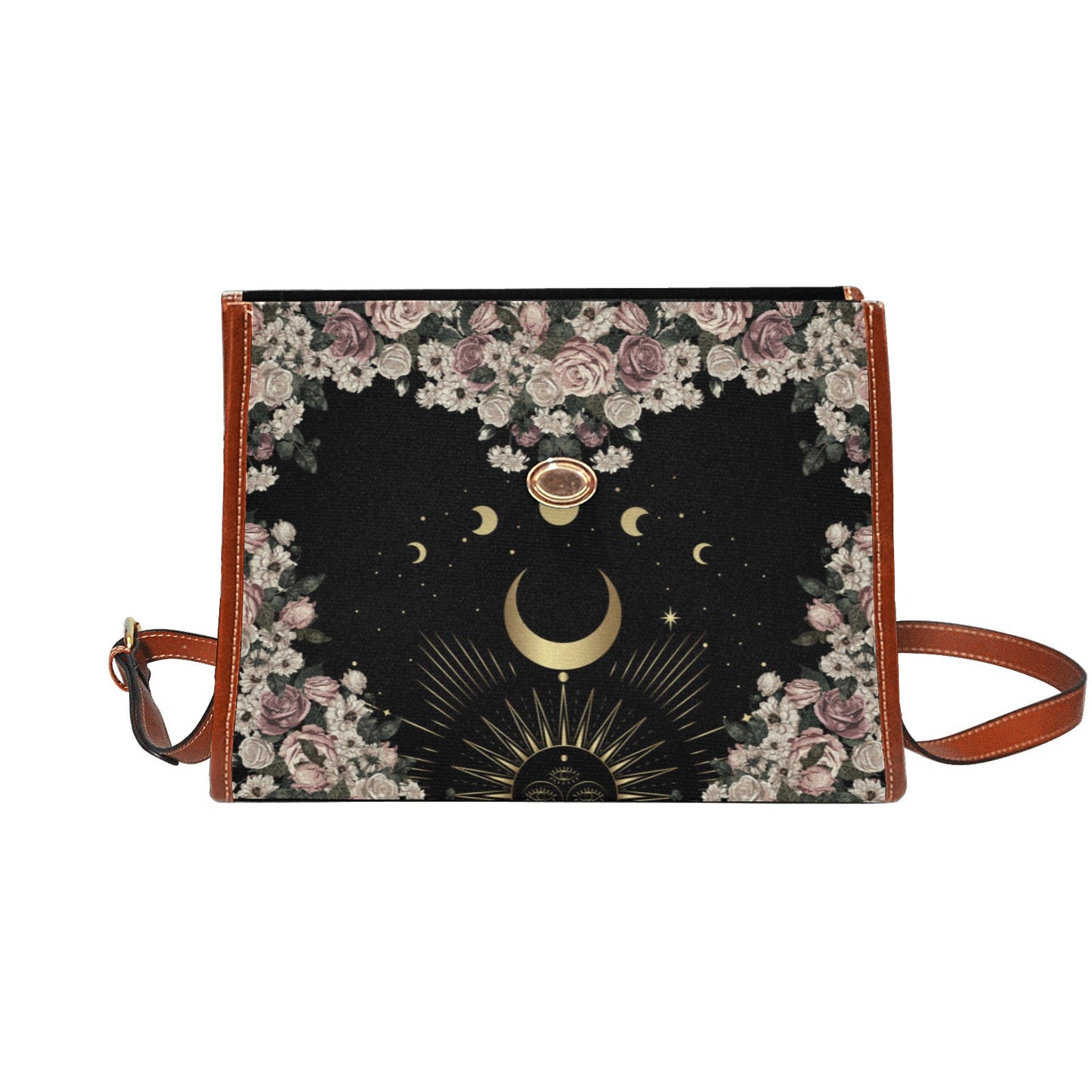 Cottagecore Pale Rose Moon Purse Canvas Satchel Bag - sense forest