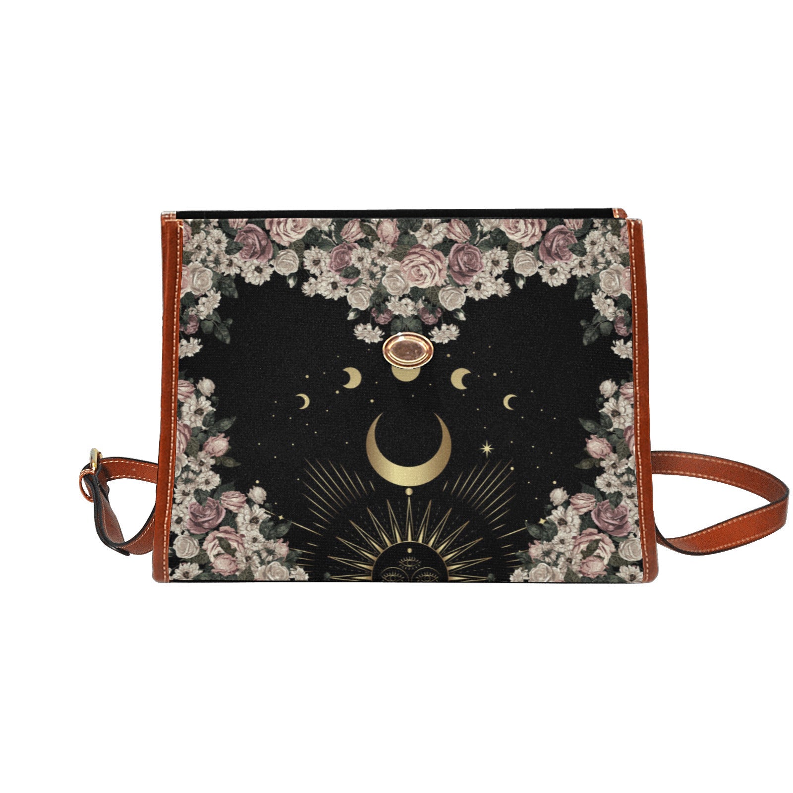 Cottagecore Pale Rose Moon Purse Canvas Satchel Bag - sense forest