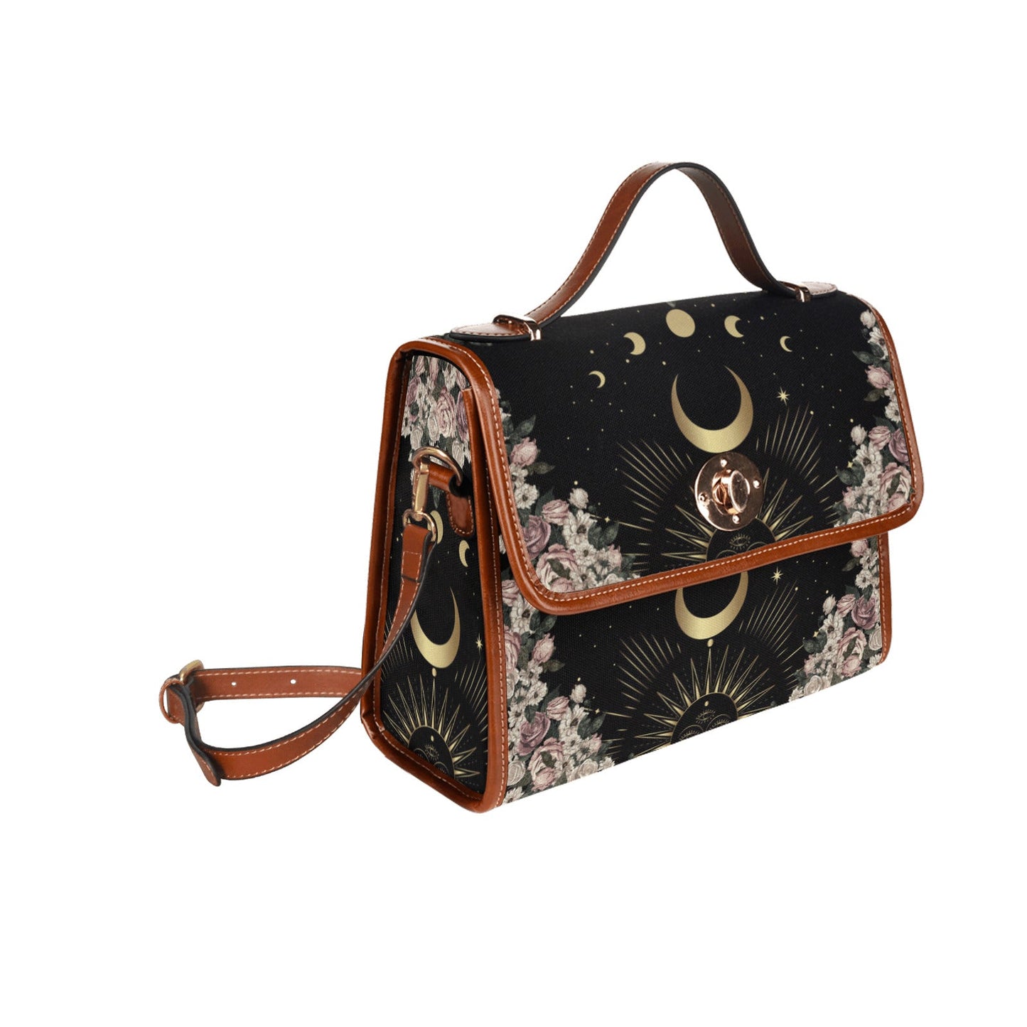 Cottagecore Pale Rose Moon Purse Canvas Satchel Bag - sense forest