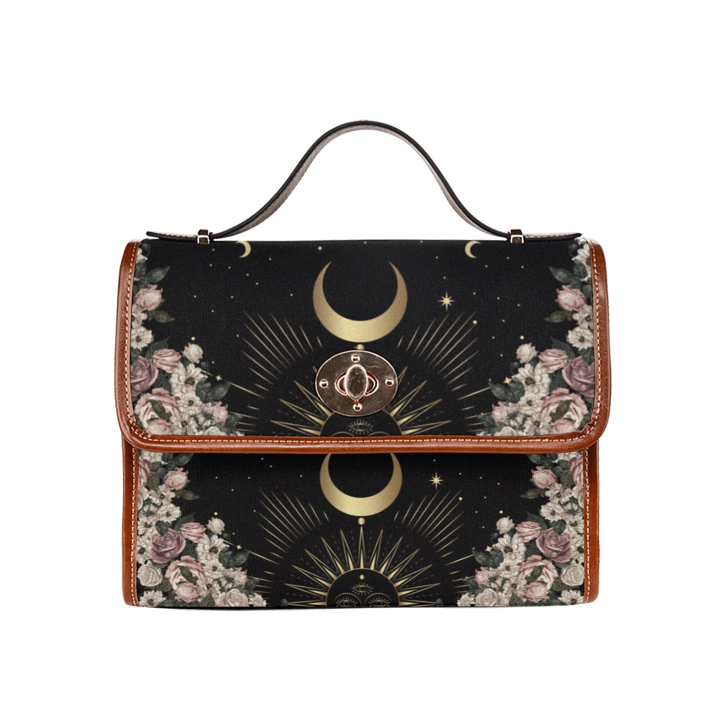 Cottagecore Pale Rose Moon Purse Canvas Satchel Bag - sense forest