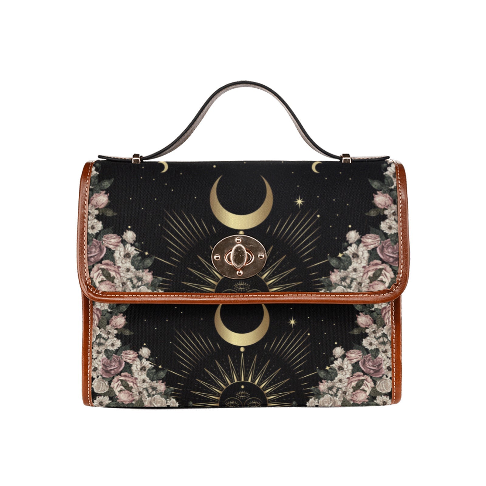 Cottagecore Pale Rose Moon Purse Canvas Satchel Bag - sense forest