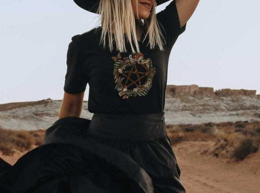 Cottagecore Pentagram Forest Wreath Tee - sense forest