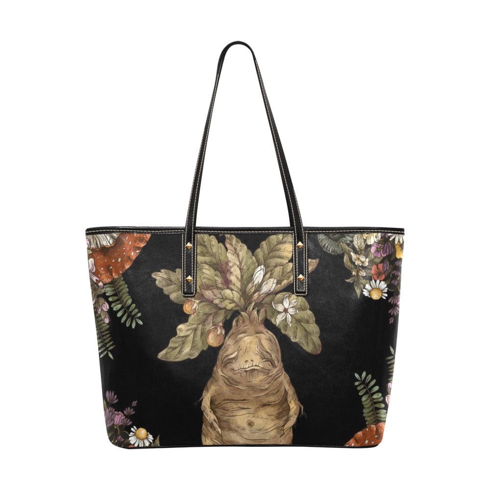 Cottagecore Screaming plant Vegan Leather zip top tote - sense forest