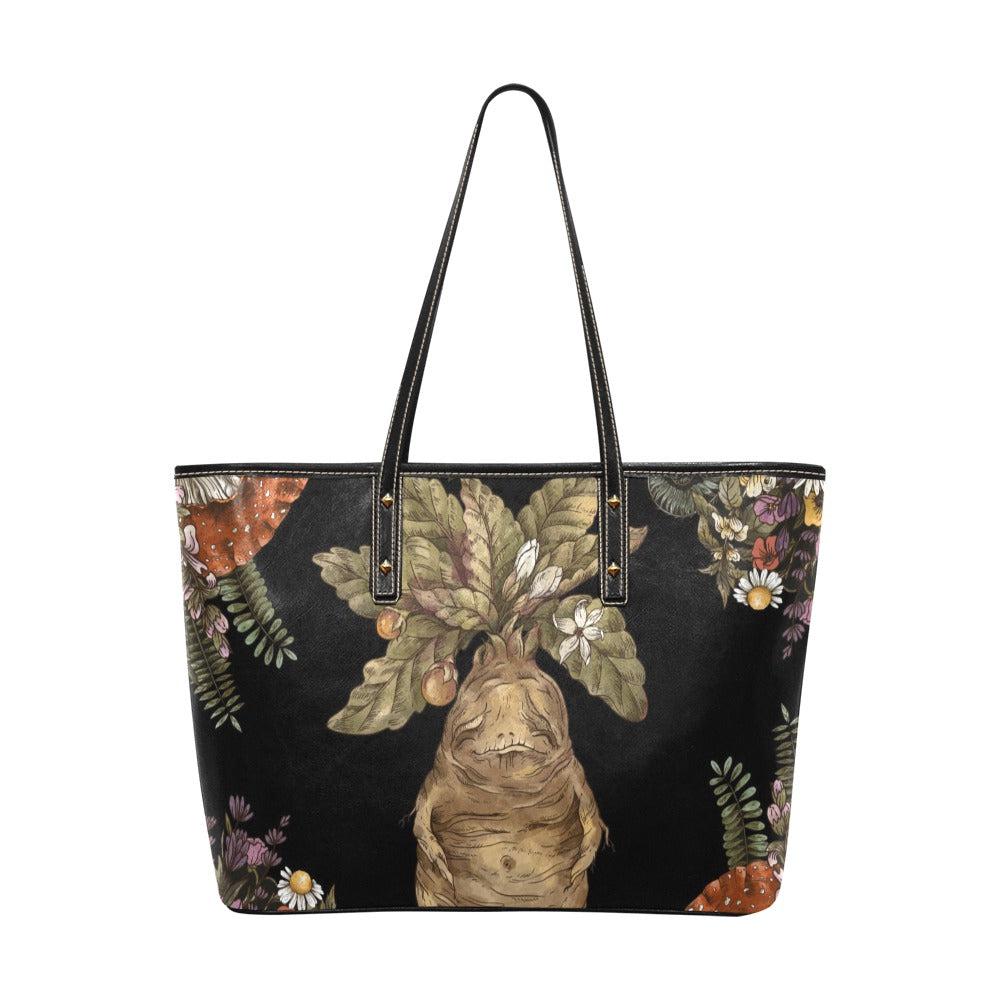 Cottagecore Screaming plant Vegan Leather zip top tote - sense forest