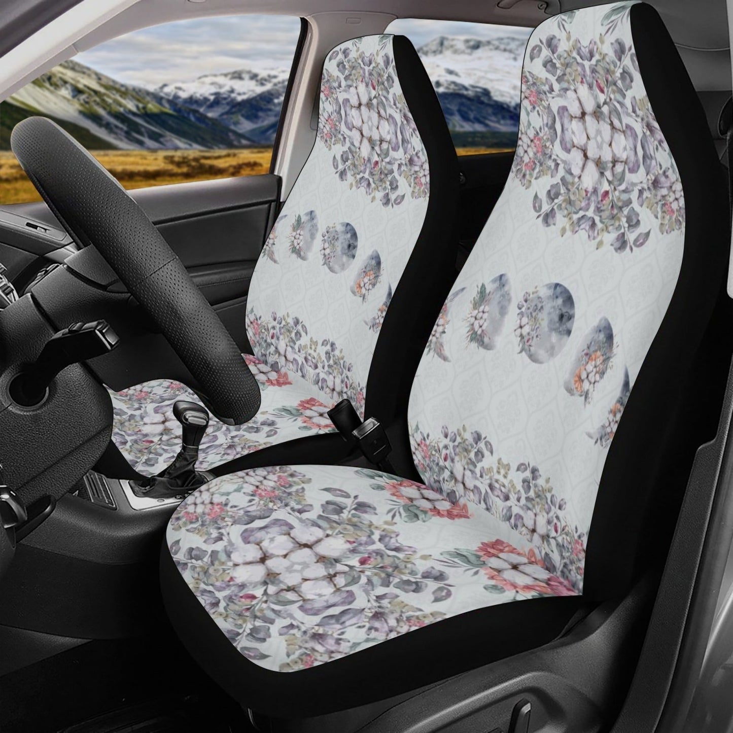 Cotton Floral Moon Phase Car Seat Cover Set - sense forest