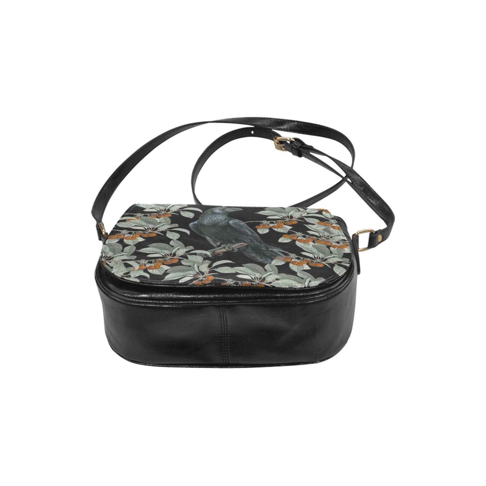 Crow in the berry bush Vegan Leather crossbody saddle bag | Sense Forest - sense forest