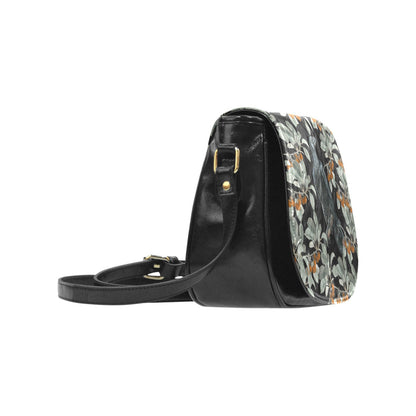 Crow in the berry bush Vegan Leather crossbody saddle bag | Sense Forest - sense forest