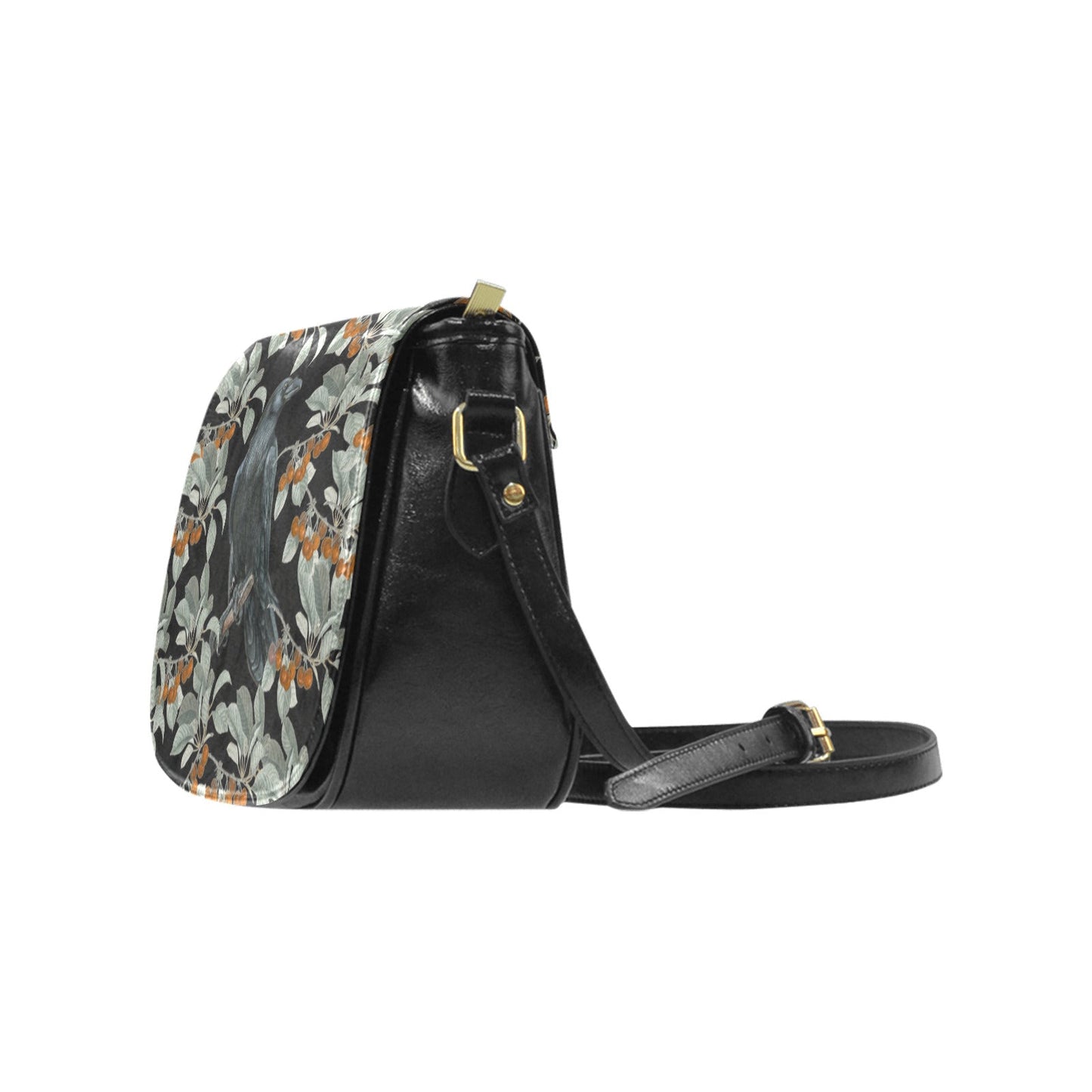 Crow in the berry bush Vegan Leather crossbody saddle bag | Sense Forest - sense forest