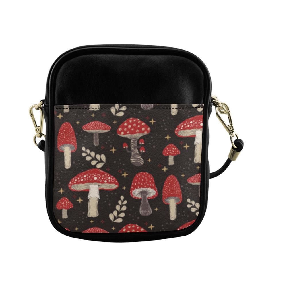 Cute amanita magic mushroom vegan leather mini sling bag - sense forest