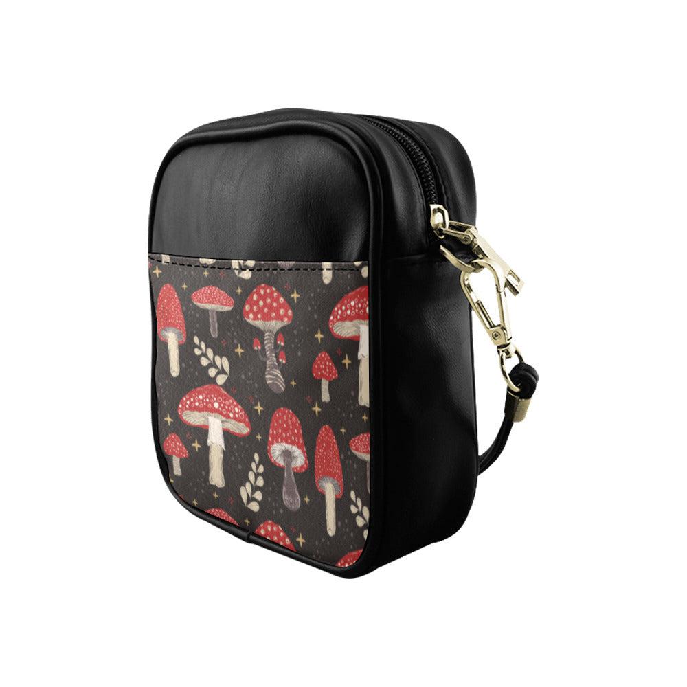 Cute amanita magic mushroom vegan leather mini sling bag - sense forest