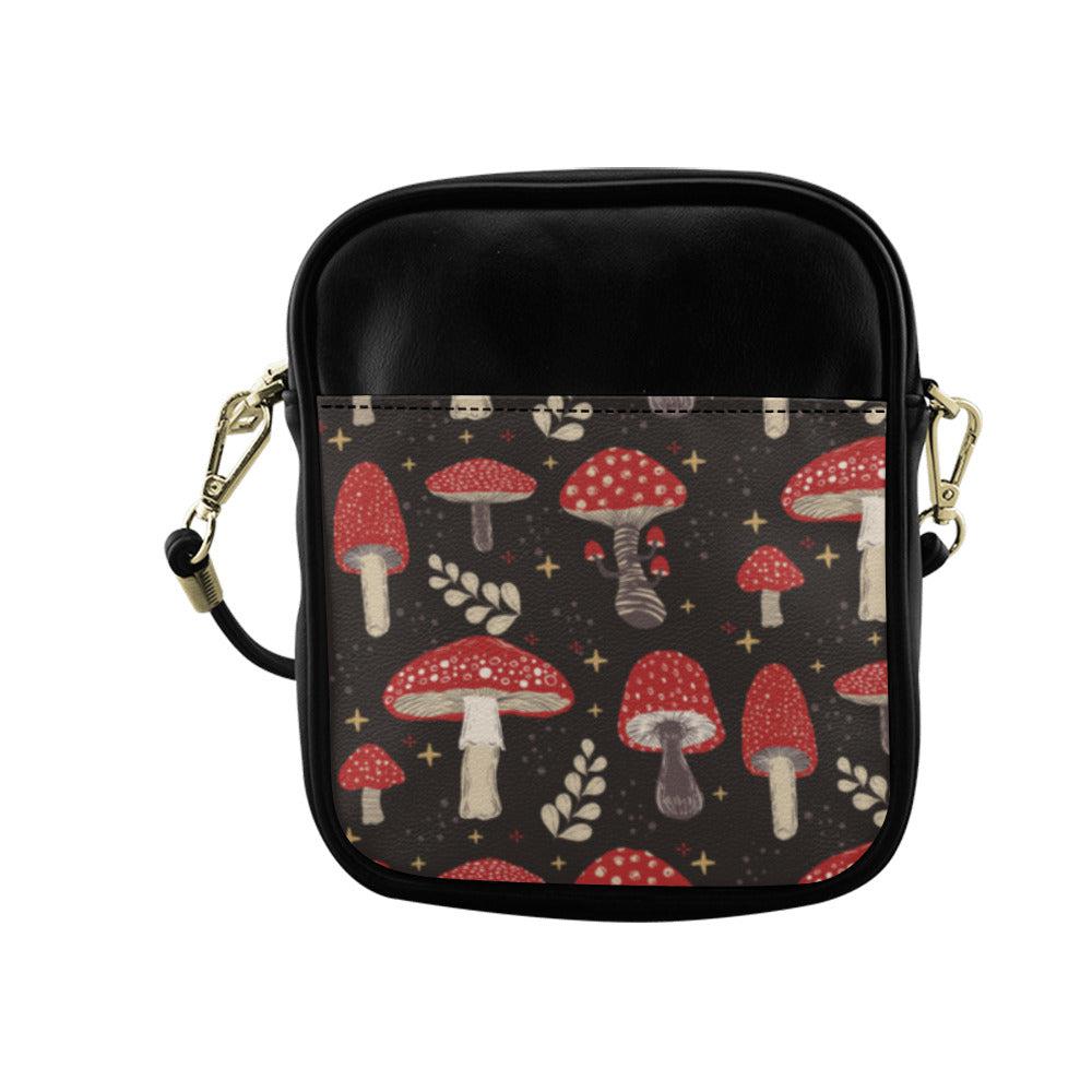 Cute amanita magic mushroom vegan leather mini sling bag - sense forest