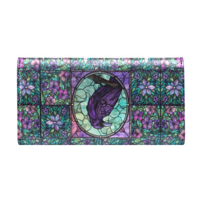 Medieval Goth Stained Glass Crow Trifold Wallet | Sense Forest