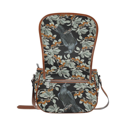 Cottagecore Cherry Bush Crow Canvas Saddle Bag | Sense Forest