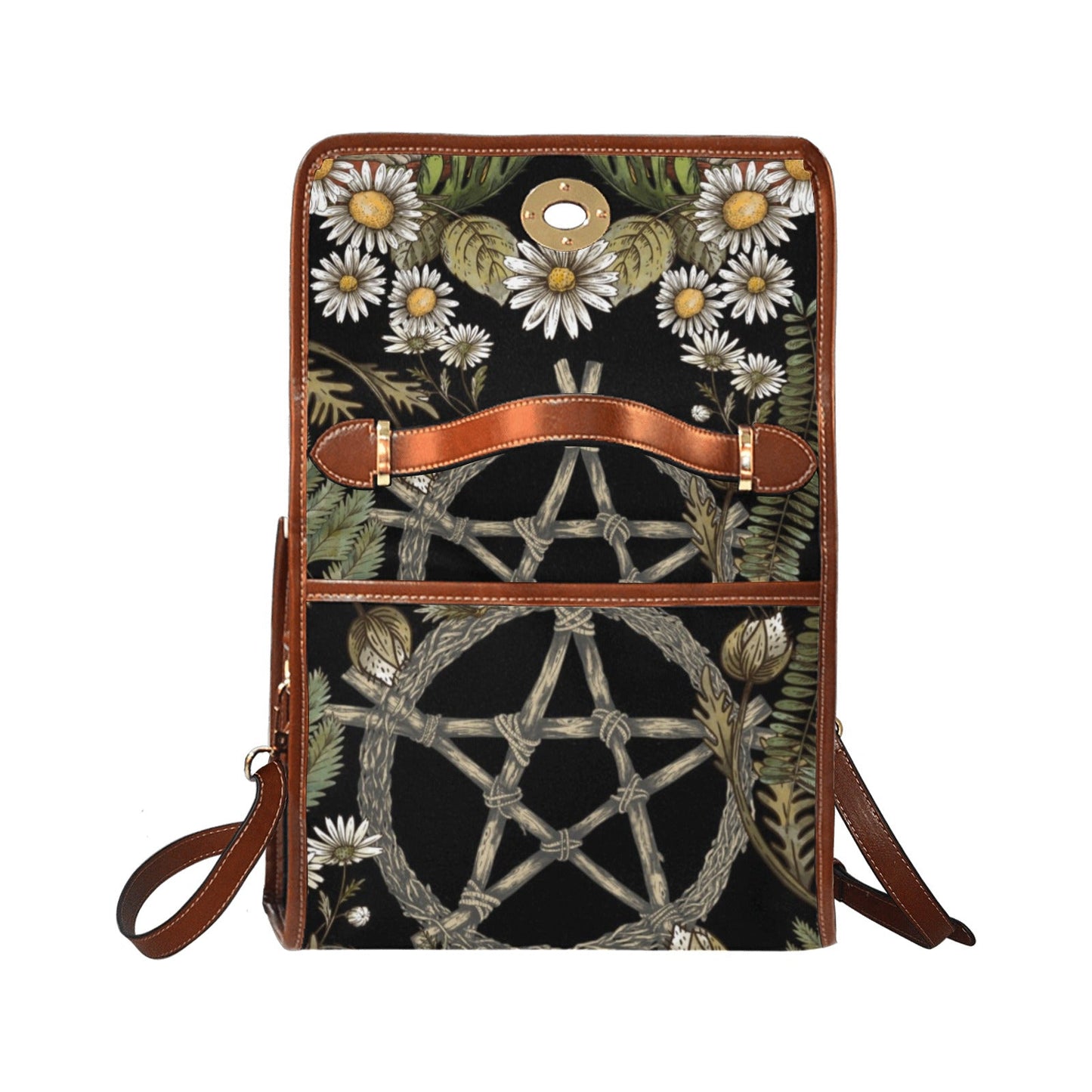 Daisy Forest Pentagram Witchy canvas satchel bag - sense forest