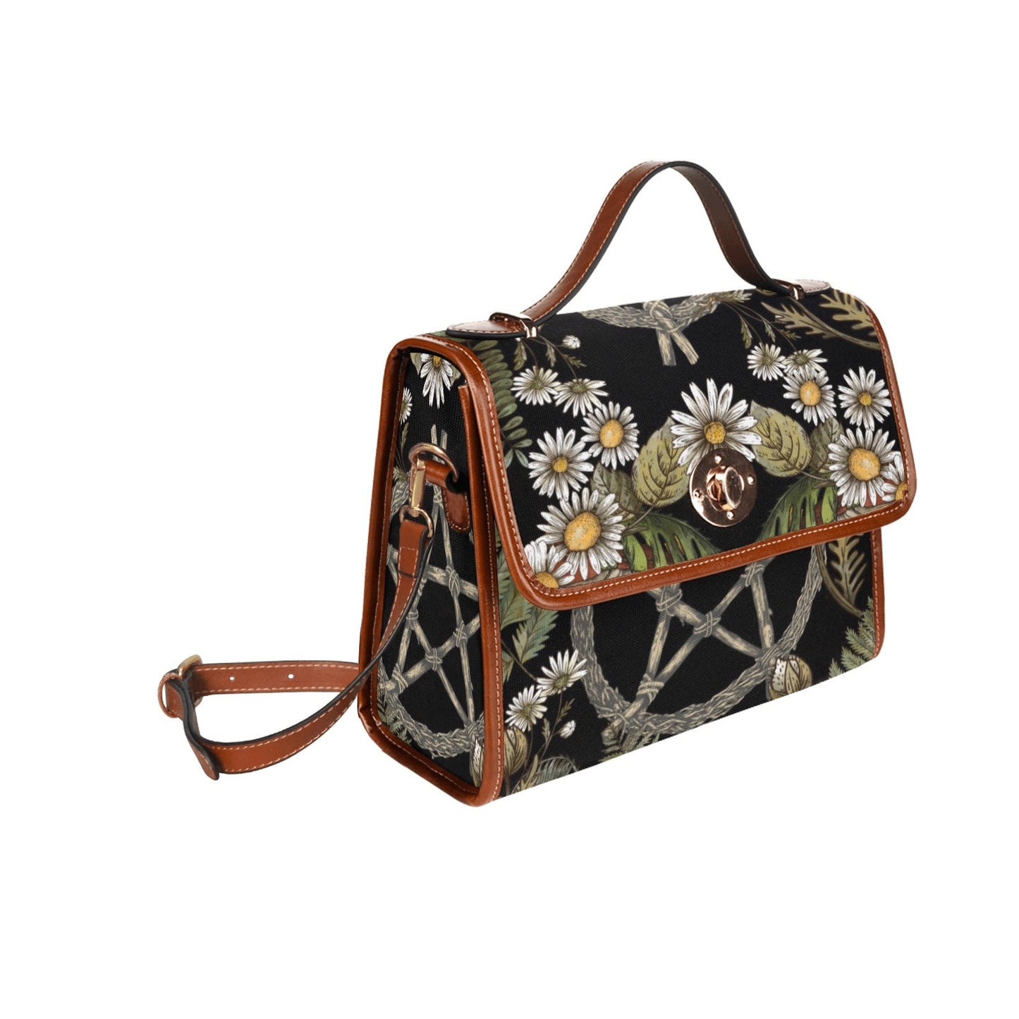 Daisy Forest Pentagram Witchy canvas satchel bag - sense forest
