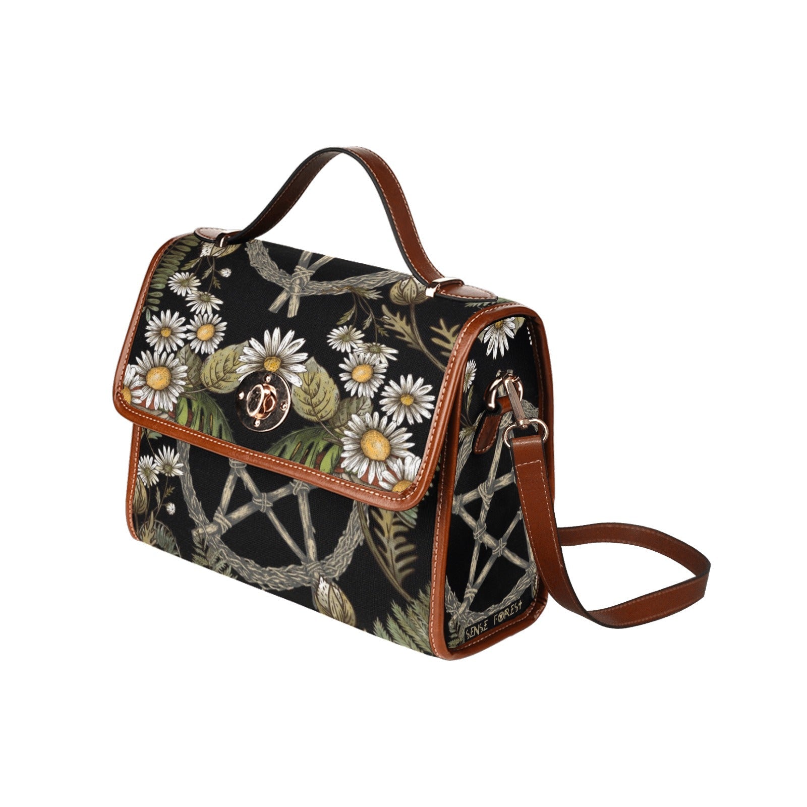 Daisy Forest Pentagram Witchy canvas satchel bag - sense forest