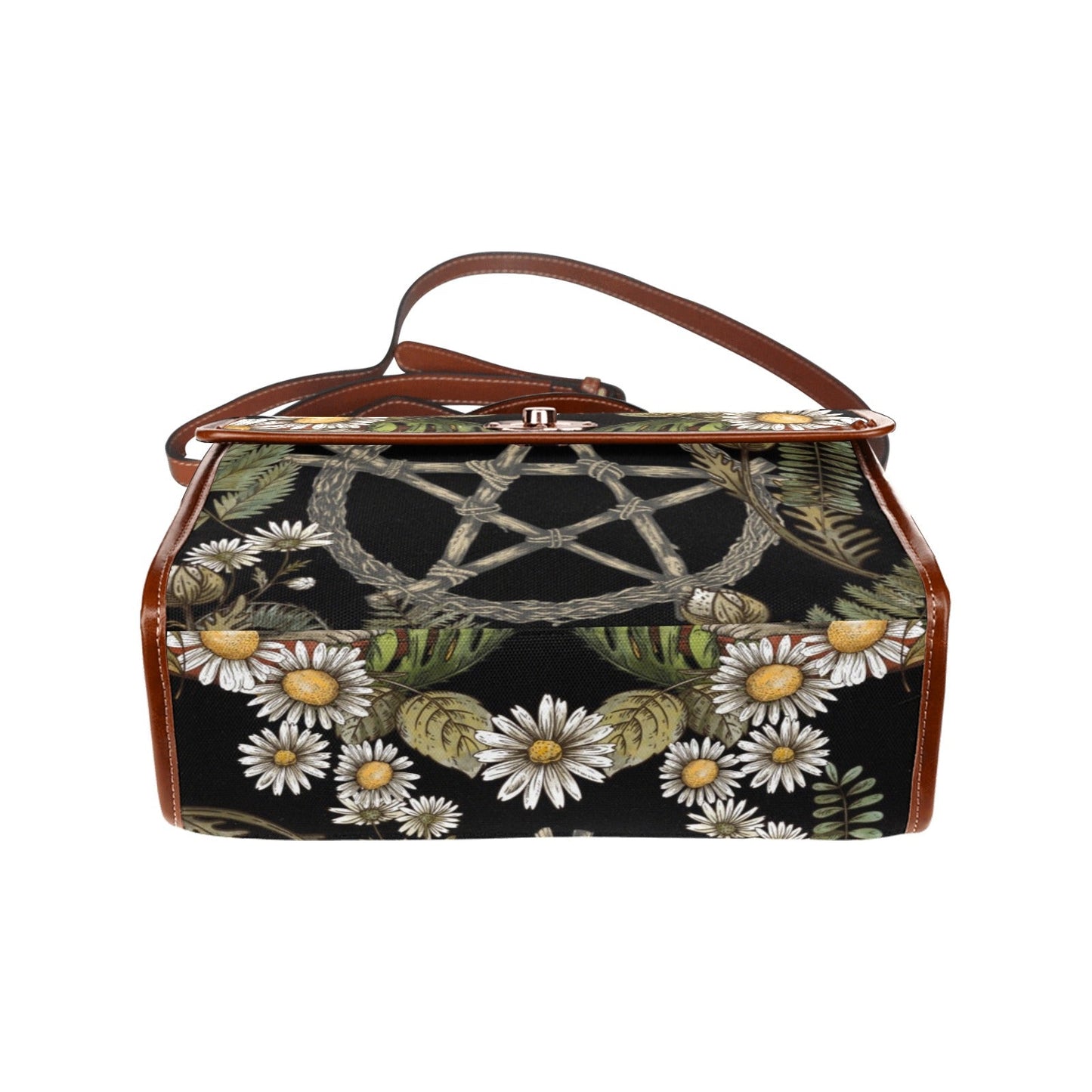 Daisy Forest Pentagram Witchy canvas satchel bag - sense forest