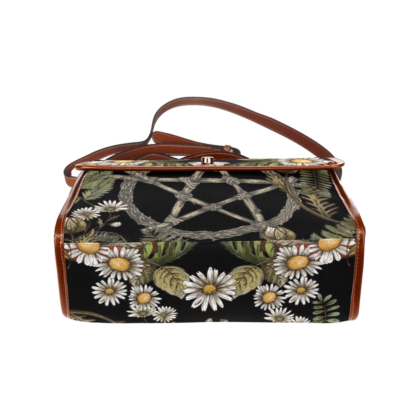 Daisy Forest Pentagram Witchy canvas satchel bag - sense forest