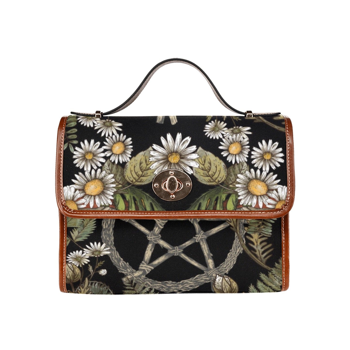 Daisy Forest Pentagram Witchy canvas satchel bag - sense forest