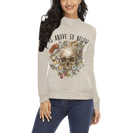 As Above So Below Witch Long Sleeves Shirt Women's All Over Print Mock Neck Sweater