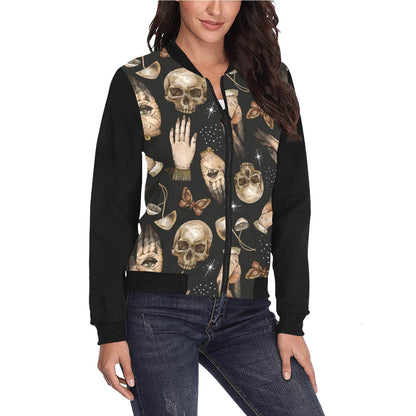 Skull Hand Mushroom Women Bomber Jacket