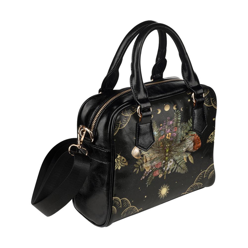Dragonfly of Crescent Moon bowler witch Shoulder Handbag - sense forest