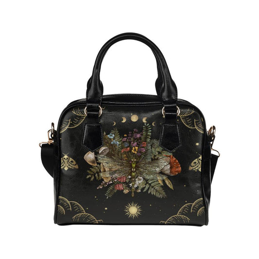 Dragonfly of Crescent Moon bowler witch Shoulder Handbag - sense forest