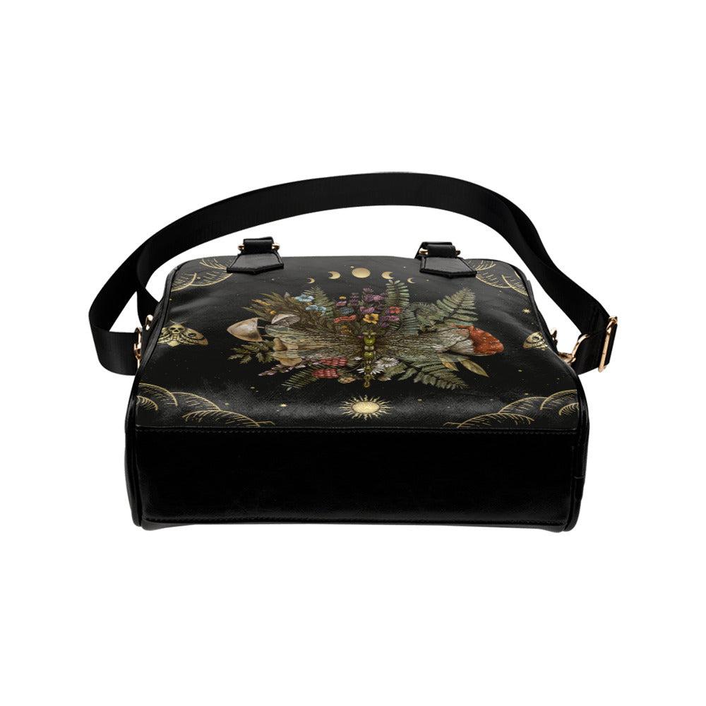 Dragonfly of Crescent Moon bowler witch Shoulder Handbag - sense forest