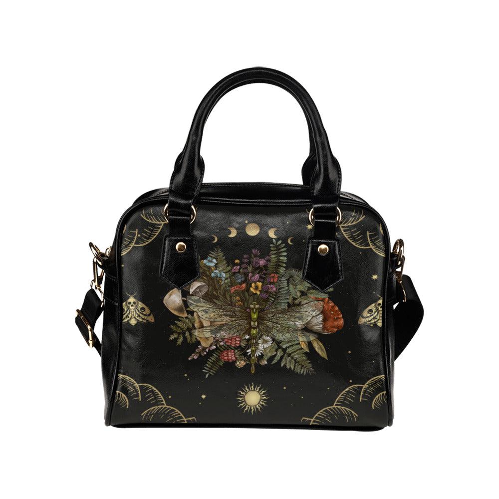 Dragonfly of Crescent Moon bowler witch Shoulder Handbag - sense forest