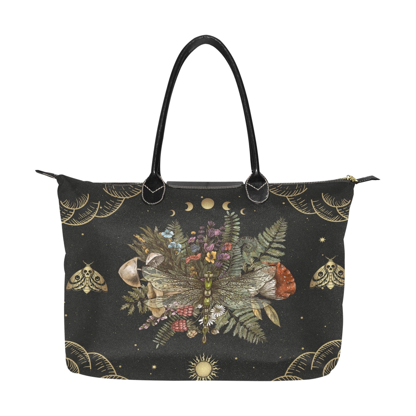 Dragonfly of Crescent Moon Forest Witchcraft fabric zip tote - sense forest
