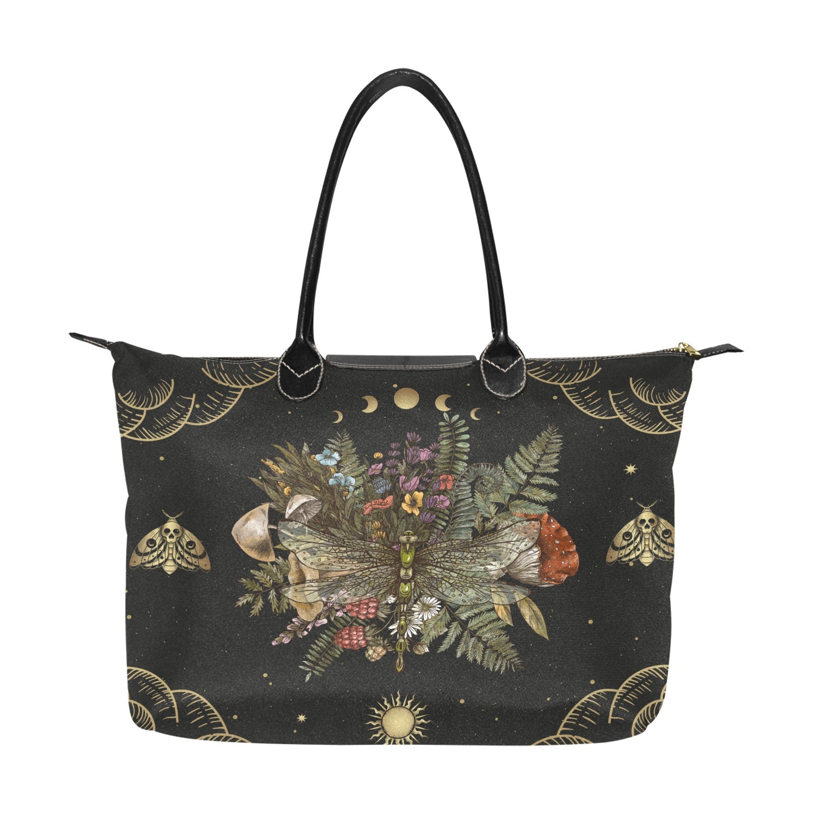 Dragonfly of Crescent Moon Forest Witchcraft fabric zip tote - sense forest