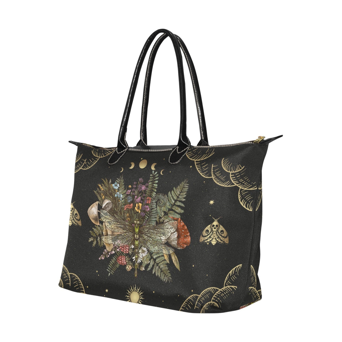 Dragonfly of Crescent Moon Forest Witchcraft fabric zip tote - sense forest