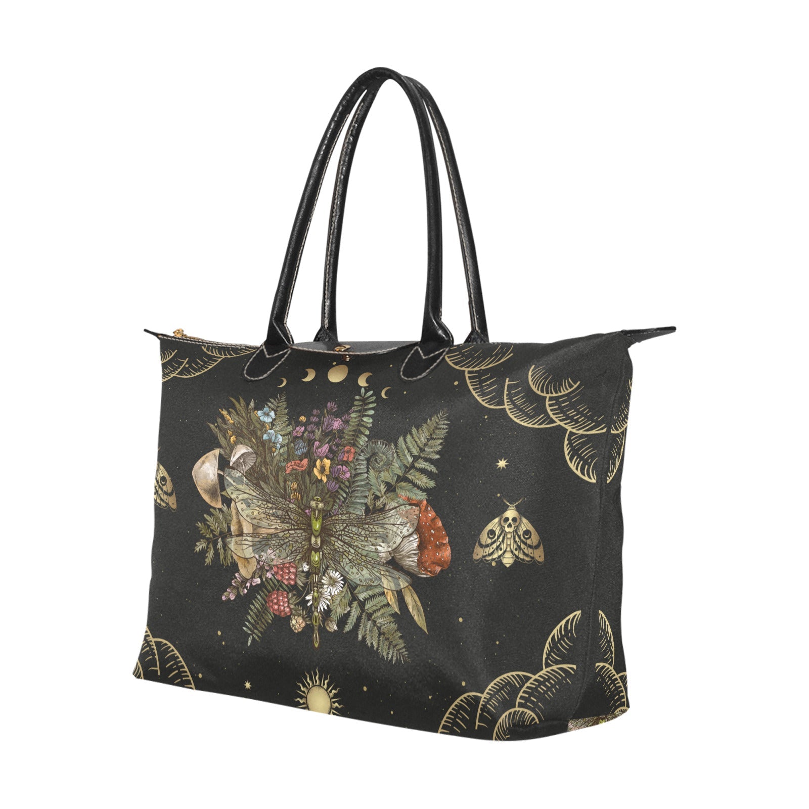Dragonfly of Crescent Moon Forest Witchcraft fabric zip tote - sense forest