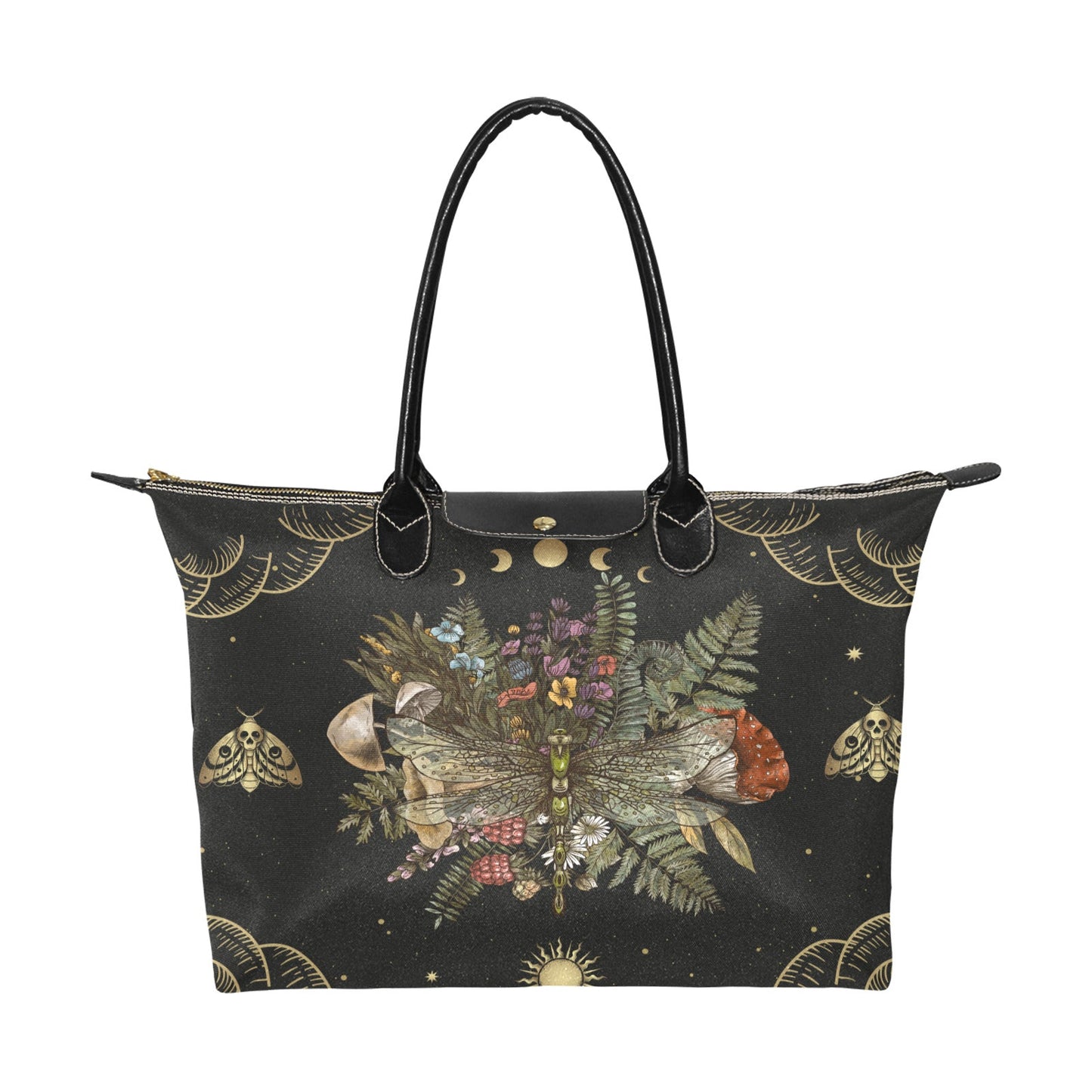 Dragonfly of Crescent Moon Forest Witchcraft fabric zip tote - sense forest
