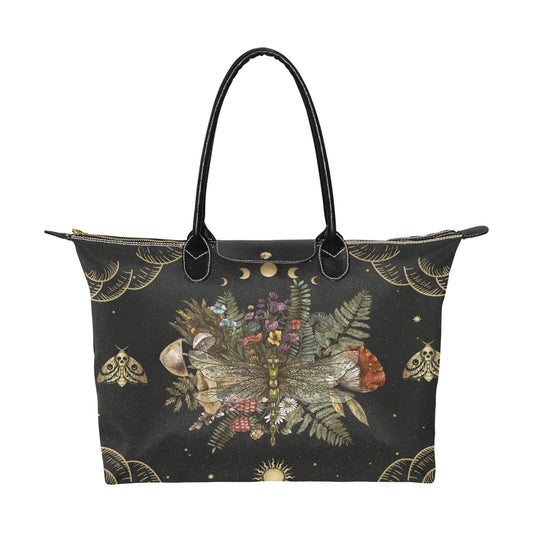 Dragonfly of Crescent Moon Forest Witchcraft fabric zip tote - sense forest