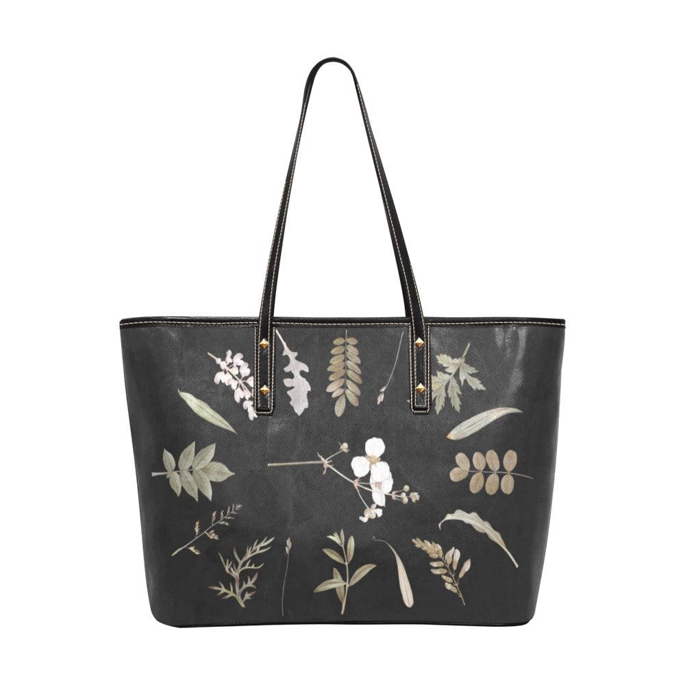 Dried Flower frame Vegan PU Leather Tote Bag - sense forest