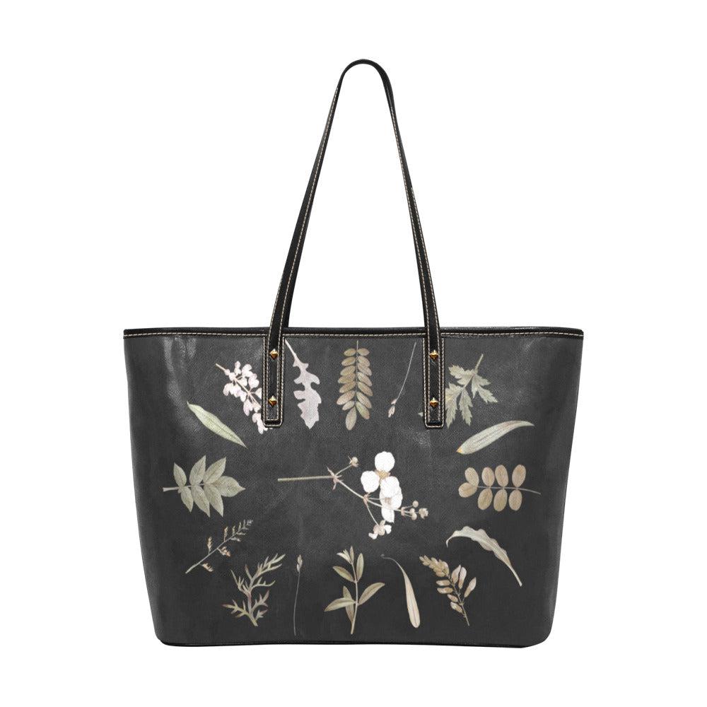 Dried Flower frame Vegan PU Leather Tote Bag - sense forest