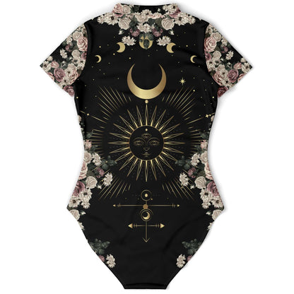 Pale Rose Moon Phase short sleeve bodysuit Bathing Suit