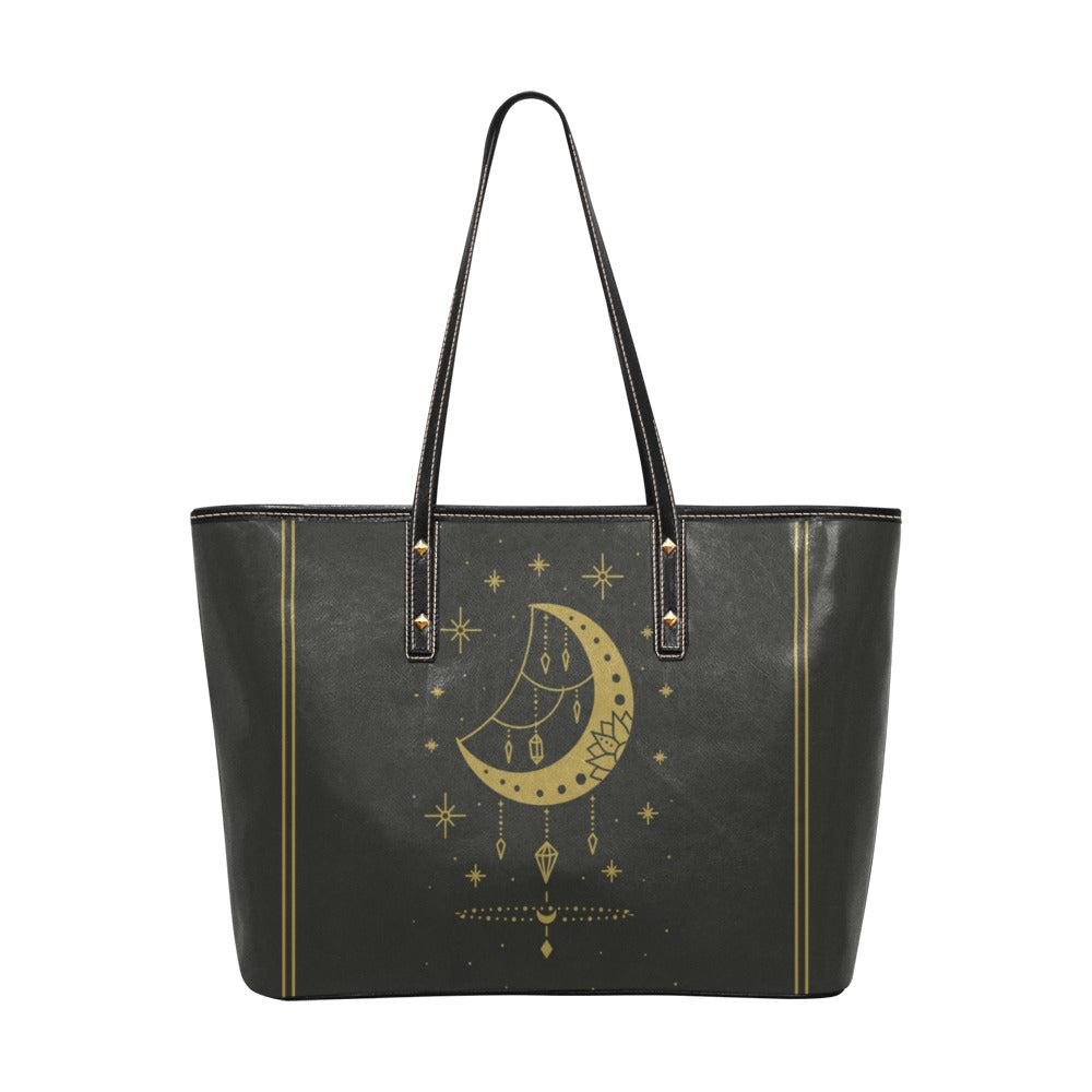 Boho Moon phase Vegan leather zip tote Bag