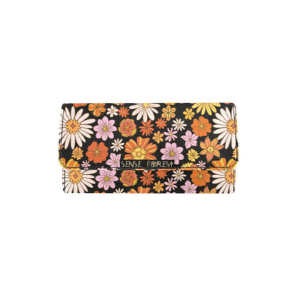 Retro 70s groovy daisy Women's Trifold Long Clutch Wallets