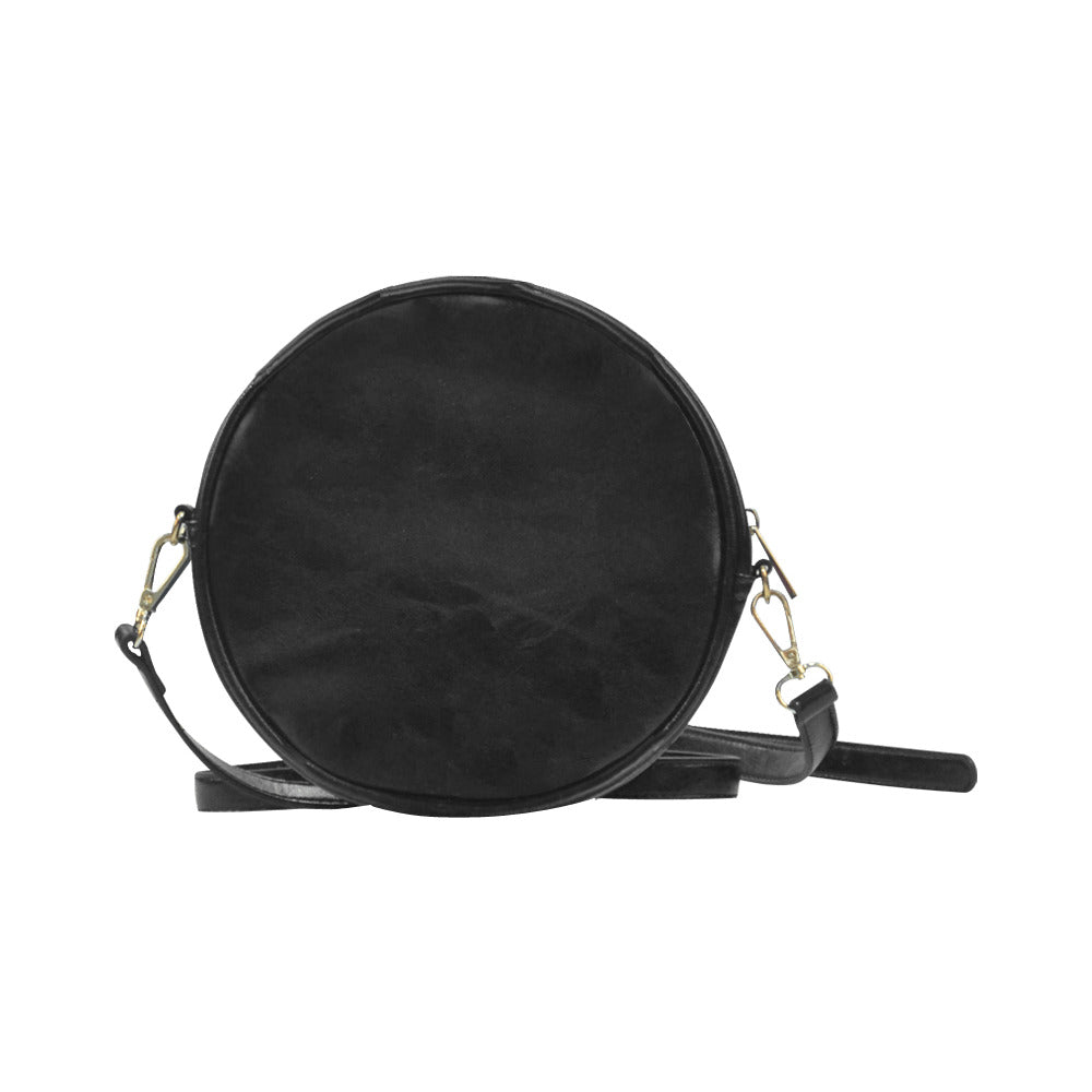 Alphonse Mucha art Black Vegan leather Round Sling handbag