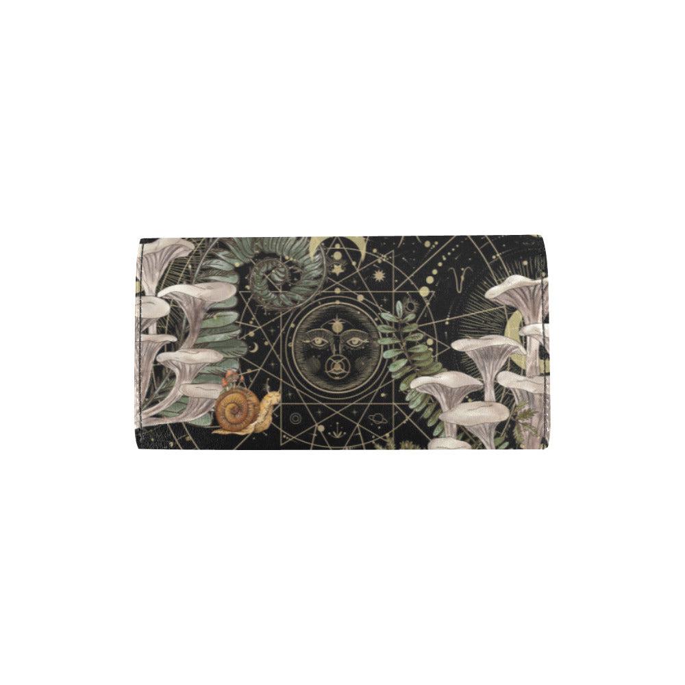 Oyster Mushroom Zodiac Vegan Leather Trifold wallet Women's Trifold Long Clutch Wallets