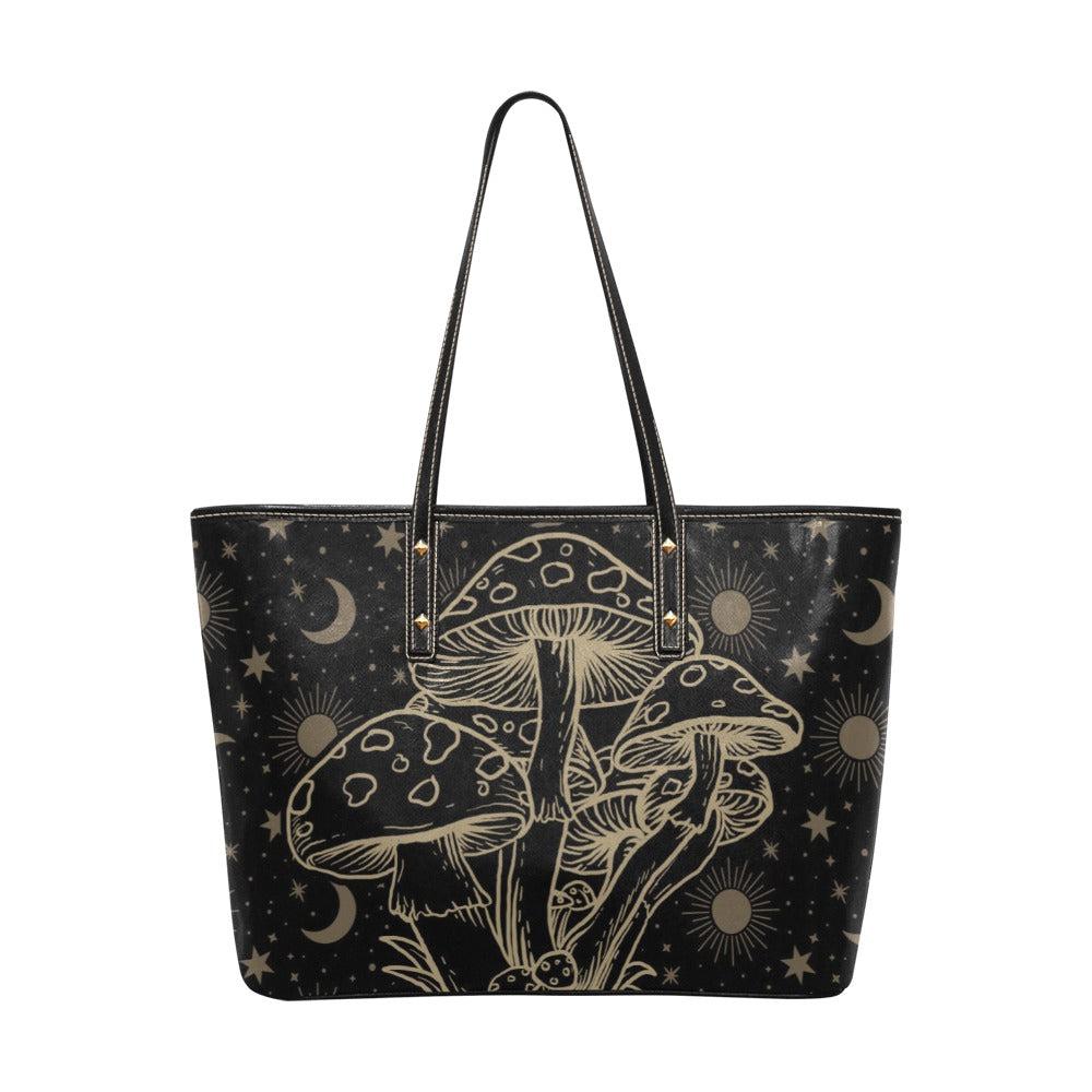 Celestial mushroom Vegan Leather zip top Tote Bag