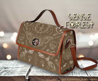 a brown Animal bones Zooarchaeology Canvas satchel bag