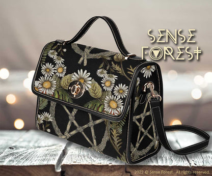 Black Forest Pentagram Daisy cottagecore Canvas Satchel Bag