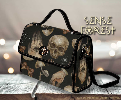 SKULL HANDS MUSHROOM WITCHY CANVAS SATCHEL BAG